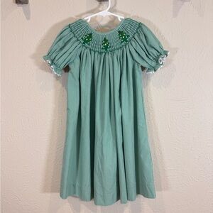 Toddler Girl Stitchy Fish Christmas Smocked Green Gingham Dress, Size 4T